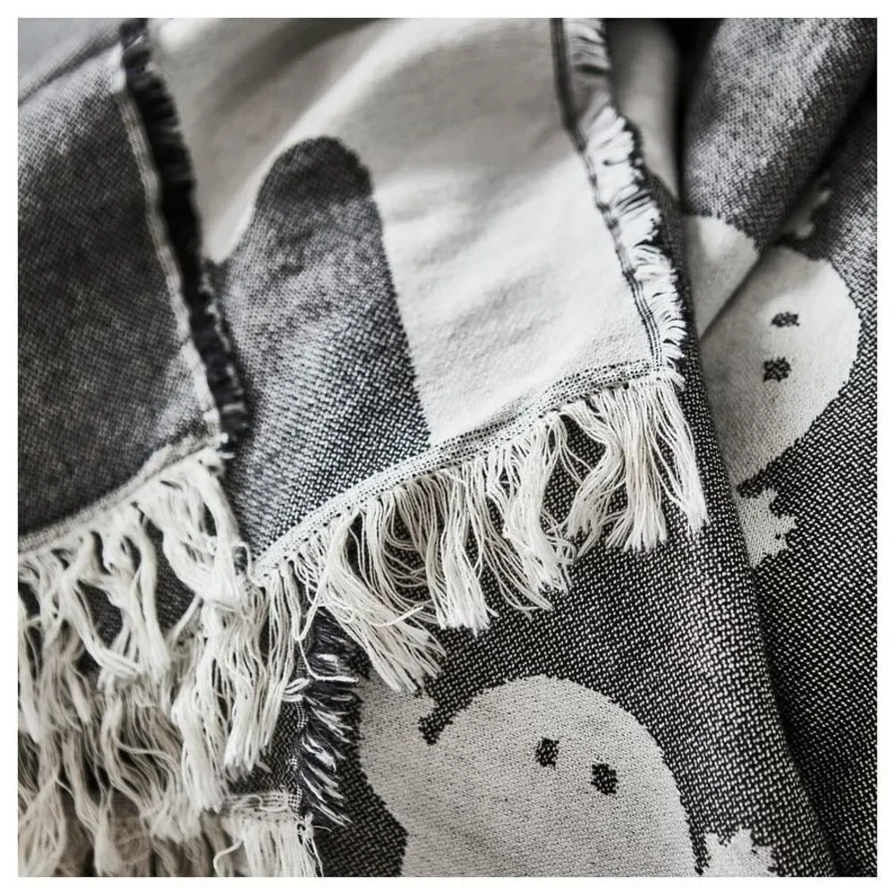 Ikea Ghost Throw Blanket Ghosts NEW Cotton 51 x 67 Halloween Black White Kustfyr